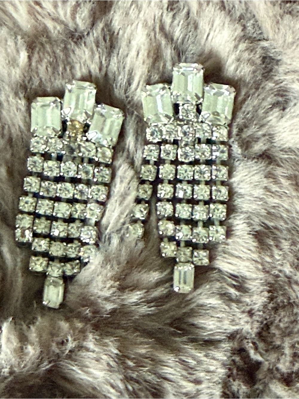 Vintage Weiss Crystal Drop Statement Earrings - Silver Tone